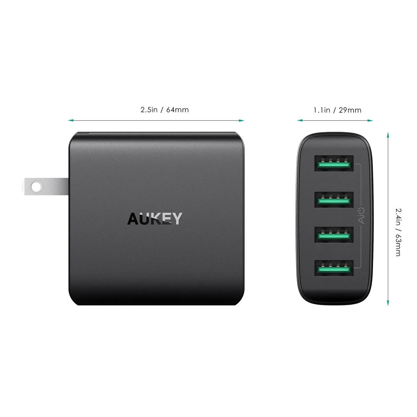 Aukey PA-U48 Amp 4-Port USB Wall Charger With Foldable Plug