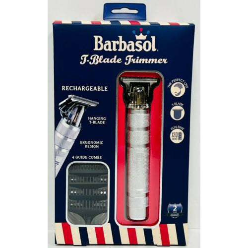 Barbasol CBT1-6002-SLV T-Blade Trimmer Rechargeable Zero Gapped 4 Guide Combs