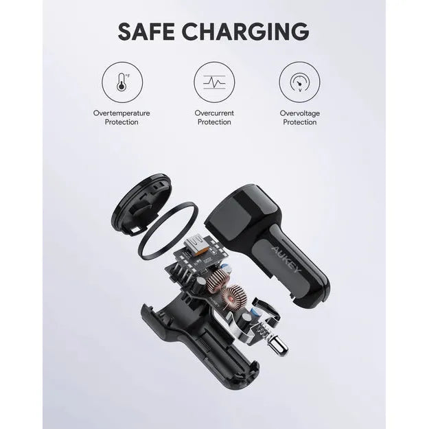 Aukey CC-Y17 36W PD Dual USB-C Car Charger High Speed Charging Ultra Compact