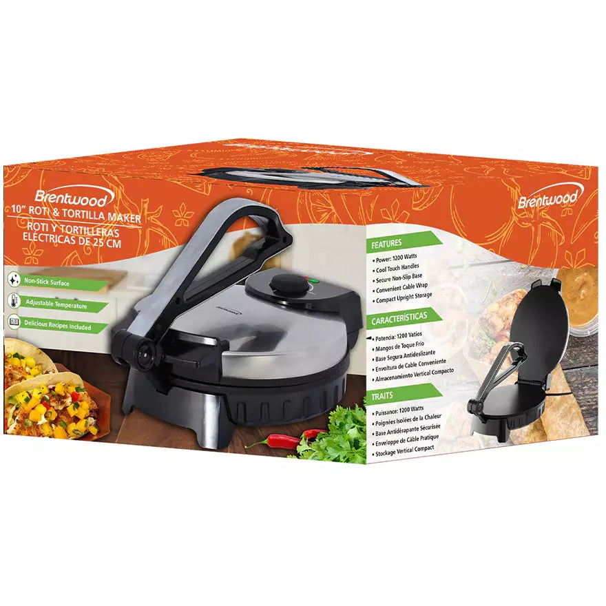 Brentwood TS-128 Stainless Steel Non-Stick Electric Tortilla Maker, 10-Inch