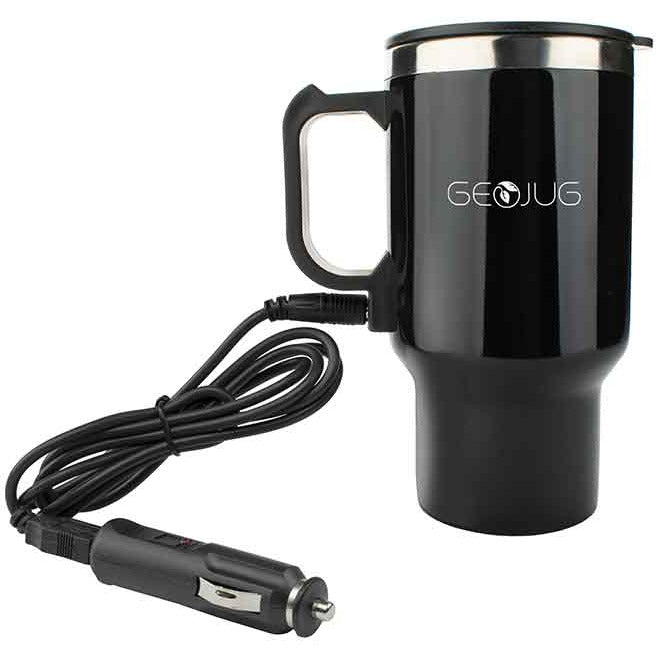 Brentwood GEOJUG CMB-16 Black/Silver Stainless Steel 16oz 12 Volt Heated Travel Mug