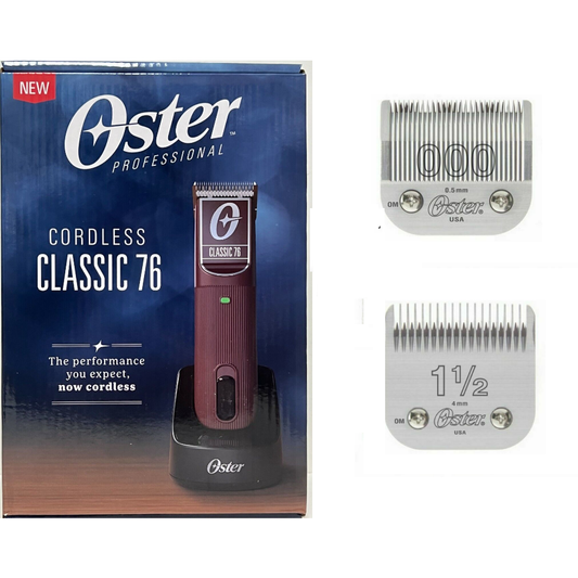 Oster 76076-910 Cordless Classic 76 Motor Clipper Blade Size 000 & 1.5 SILVER