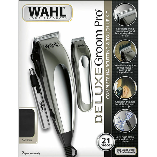 Wahl 79305-3608 Deluxe Groom Pro 21 Pieces Haircutting Clipper Trimmer Kit