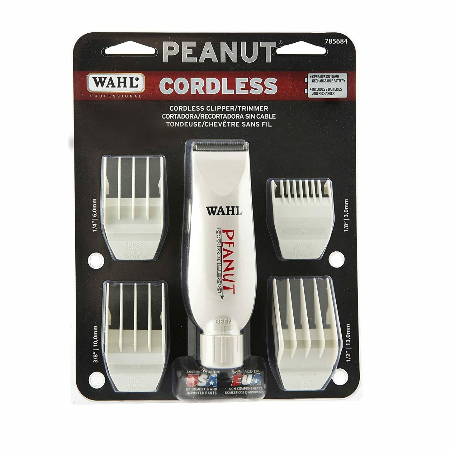 Wahl 8663 Peanut Cordless Clipper Trimmer White With 4 Cutting Guides