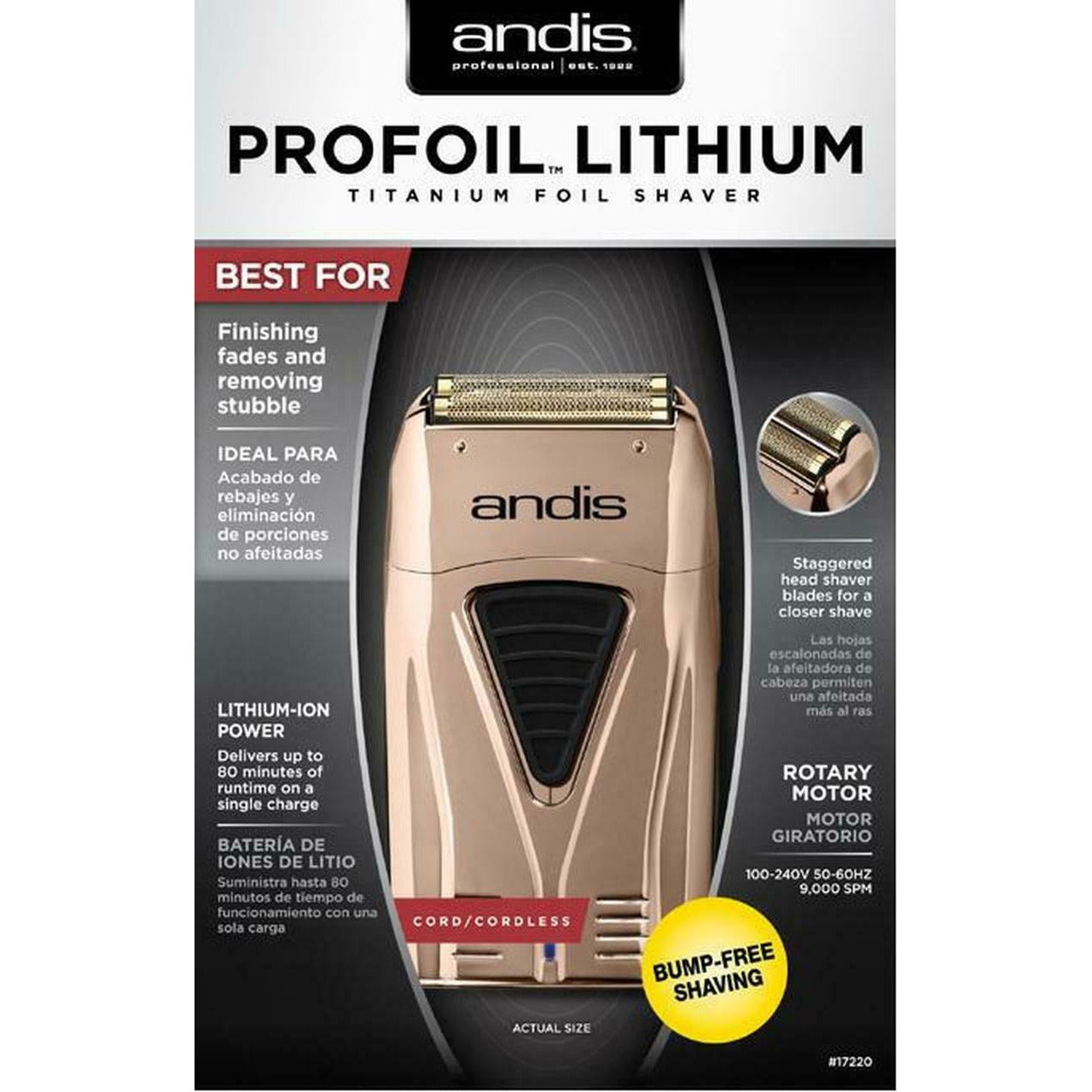 Andis 17220 Profoil Lithium Titanium Foil Shaver Cordless Copper/Rose Gold