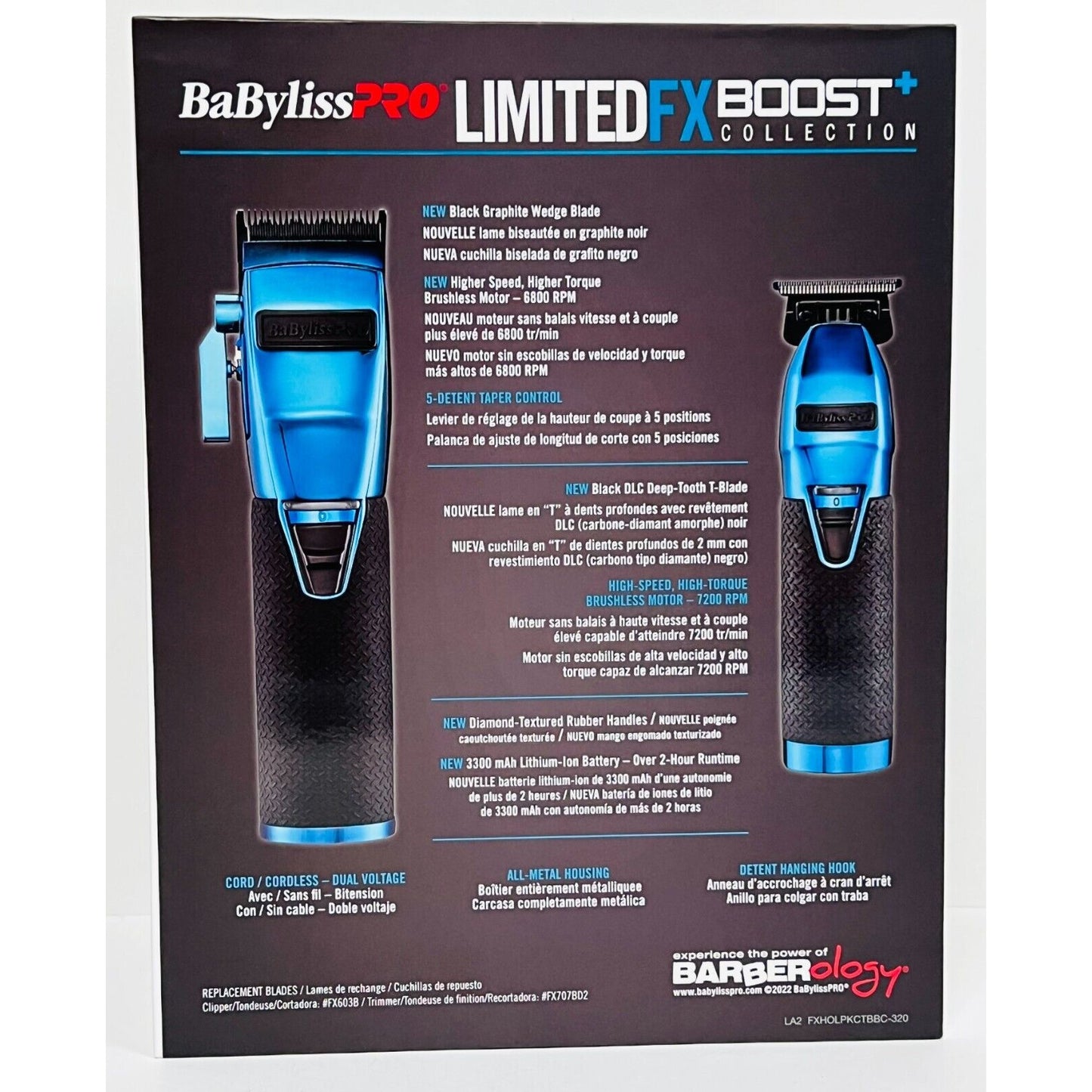 BaBylissPRO BlueFX Boost+ Limited Edition Clipper & Trimmer Set w/ Charging Base