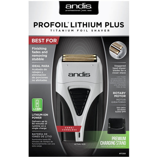 Andis 17200 ProFoil Lithium Plus Titanium Foil Shaver Cordless & Charging Stand Dual Voltage