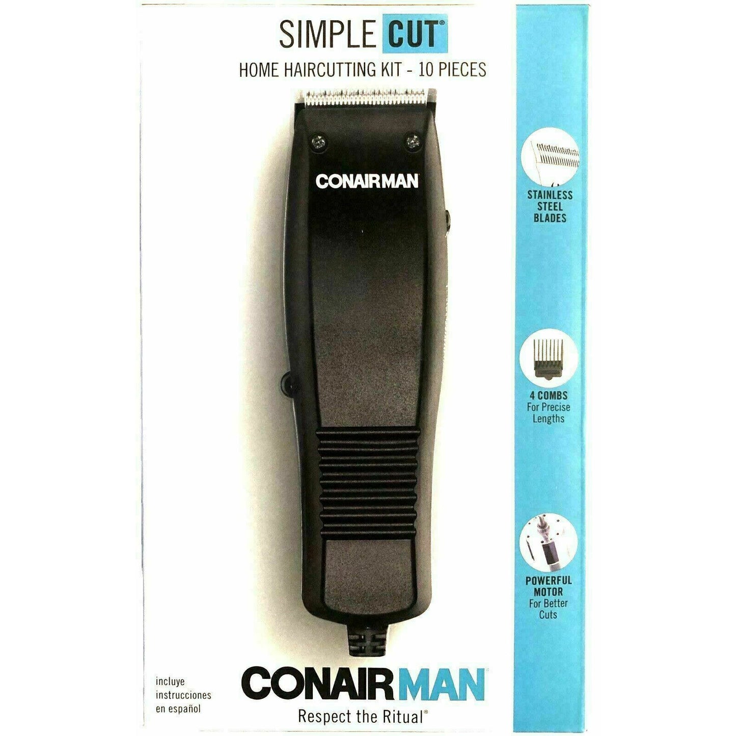 Conair HC93W Simple Cut 10 Piece Hair Clipper Taper Cutting Home Kit Trimmer