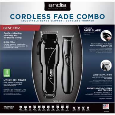 Andis 75020 Cordless Fade Combo Adjustable Blade Clipper & Cordless Trimmer